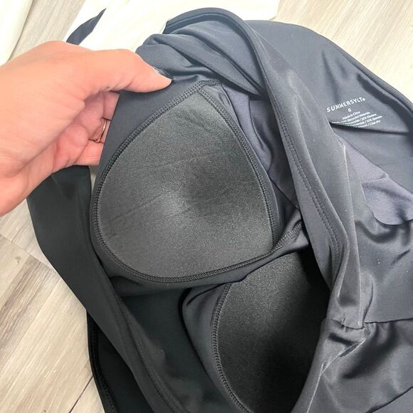 SummerSalt Swimsuit Women’s 6 Black The Bow-Shoulder Ruched Sidestroke One Piece - Picture 3 of 4